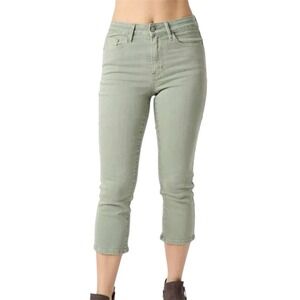 Judy Blue Capri Jeans Sage Green Women 5/27 High Rise Garment Dyed Stretch Boho
